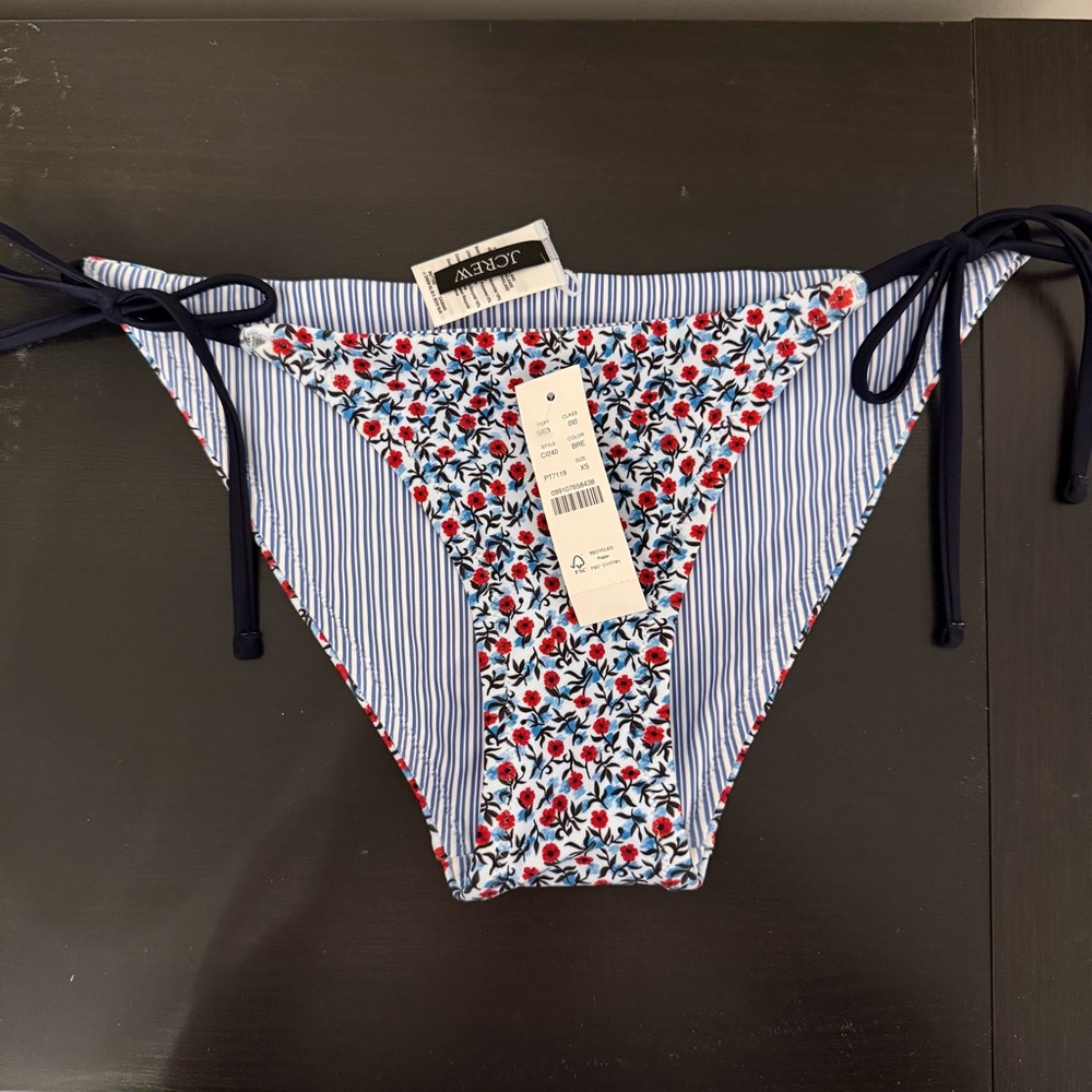 J. Crew Blue Striped and Floral Bikini Bottom